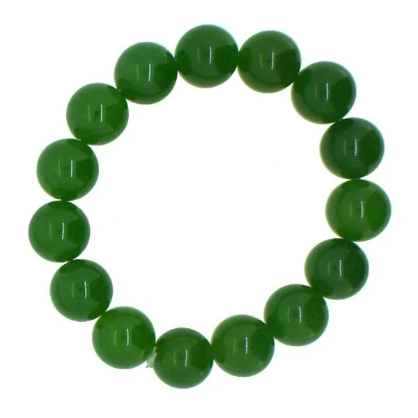 women’s bohemian bracelets-Natural Jade 14MM Polished Asian Bracelet