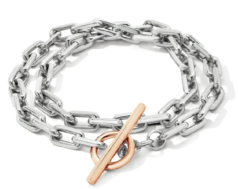 women’s luxury gold bangles-Walters Faith 'SAXON' Two-Tone Double Wrap Silver Chain Link Bracelet