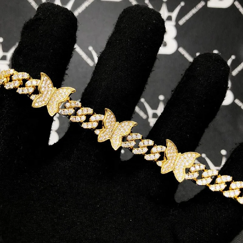 women’s large cuff bracelets-Cuban Link Butterfly Hip Hop Iced Out Bracelet