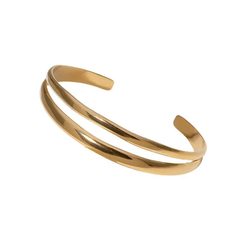 women’s simple bracelets-Minimalist Stripe Stainless Steel Electroplating Bangles