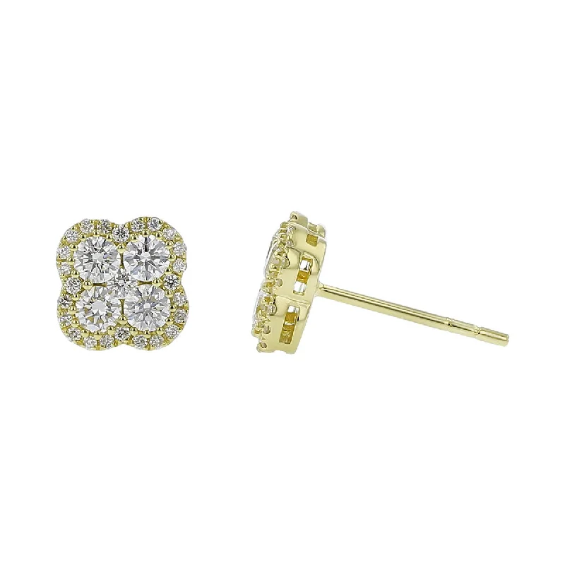 women’s art deco earrings-Diamond Clover Stud Earrings