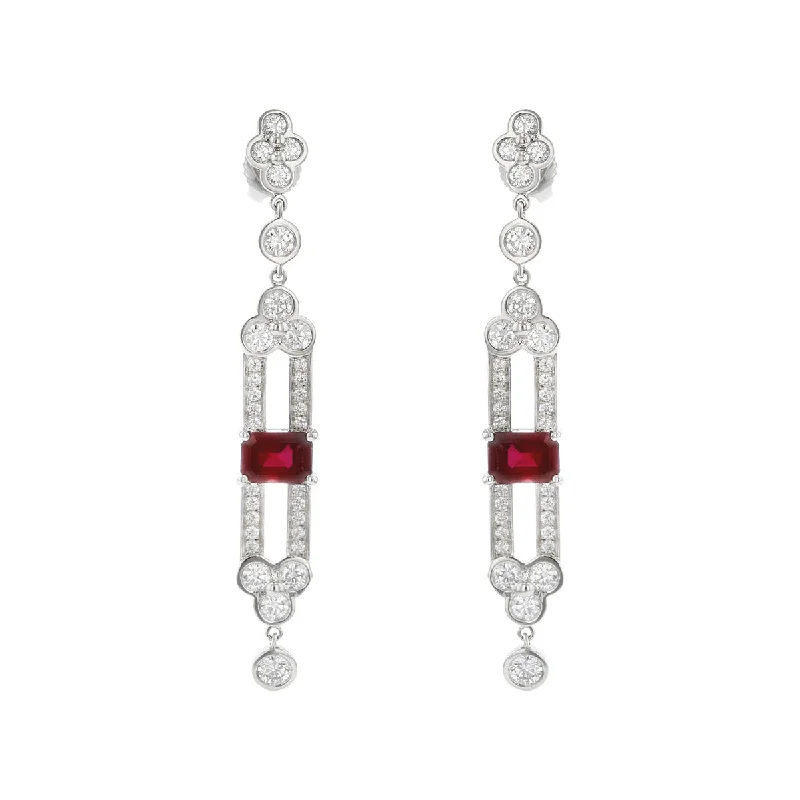 women’s infinity earrings-Emerald-cut Ruby and Diamond Lace Drop Earrings