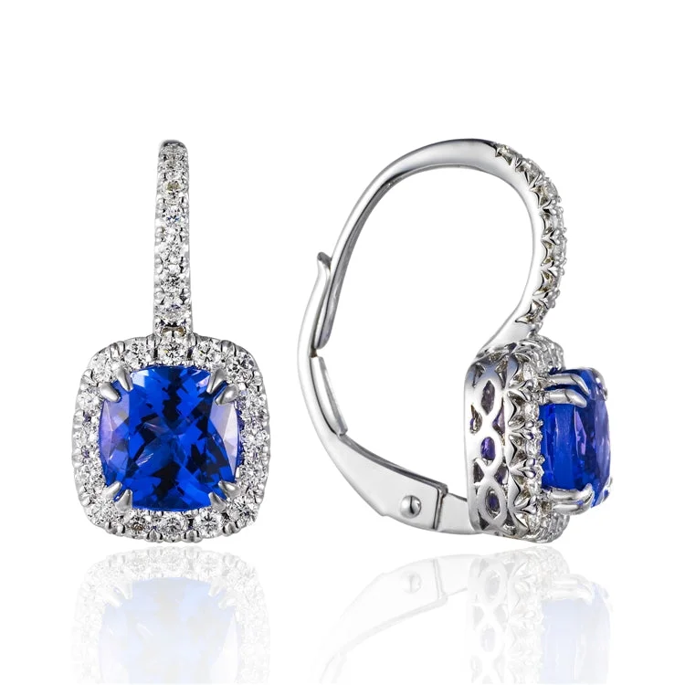 women’s hoop earrings-Luvente 14k White Gold  Tanzanite and Pave Diamond Halo Earring E02844