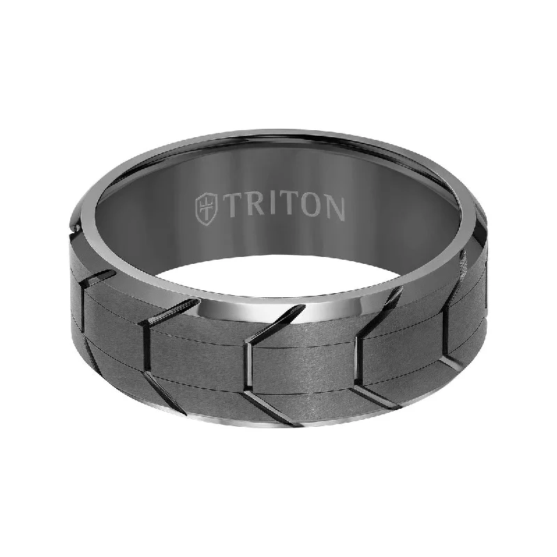 women’s engagement rings with baguette diamonds-Triton 8MM Tire Tread Tungsten Wedding Band. Size 10