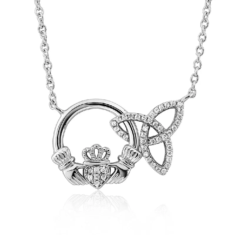 women’s minimalist pendant necklaces-Sterling Silver S46038 Claddagh and Trinity Necklace with CZ