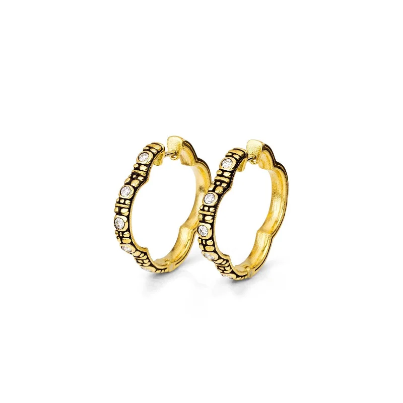 women’s gold drop earrings-Gold Diamond Quatrefoil Huggies Earrings