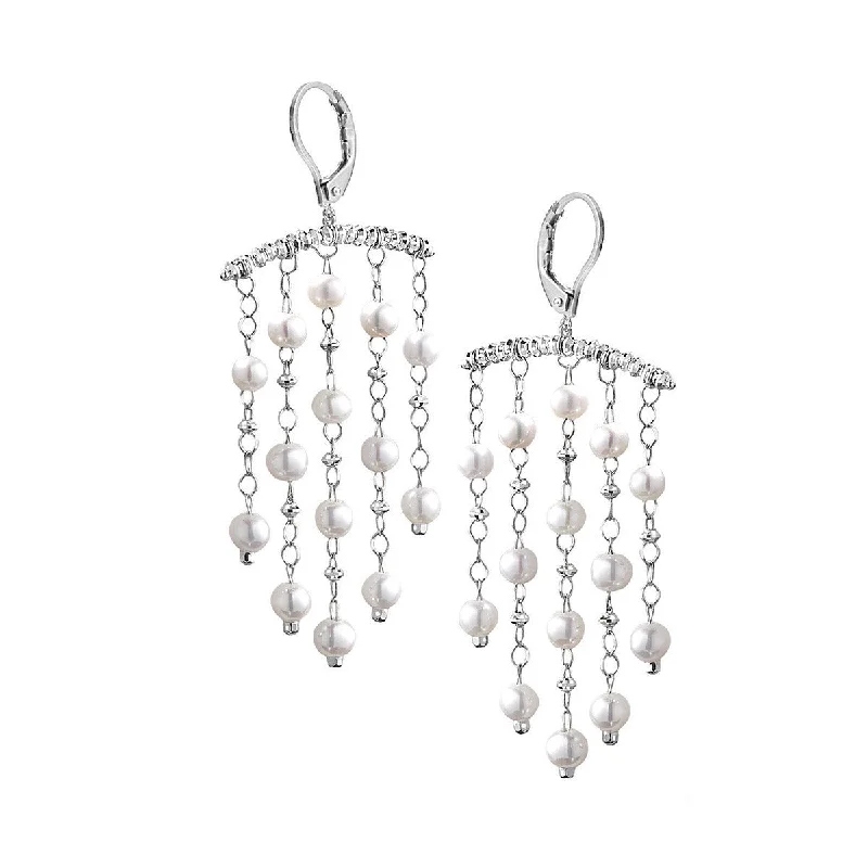 women’s sterling silver earrings-Debut Bar Pearl Earrings