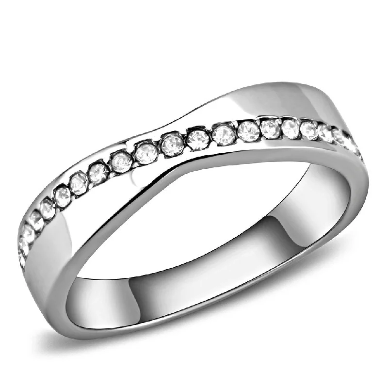 women’s engagement rings-Womens Round Cut Clear Crystal Stainless Steel Eternity Wedding Band