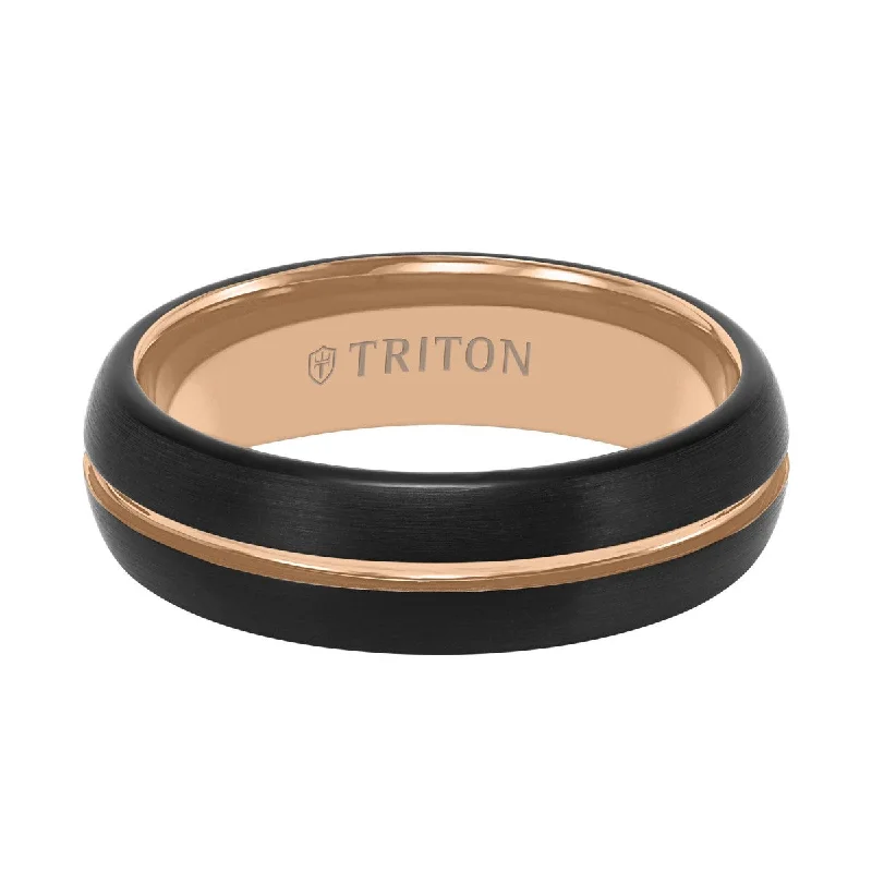 women’s vintage-inspired diamond engagement rings-Triton 6.5MM Black and Rose Tungsten Wedding Band. Size 10