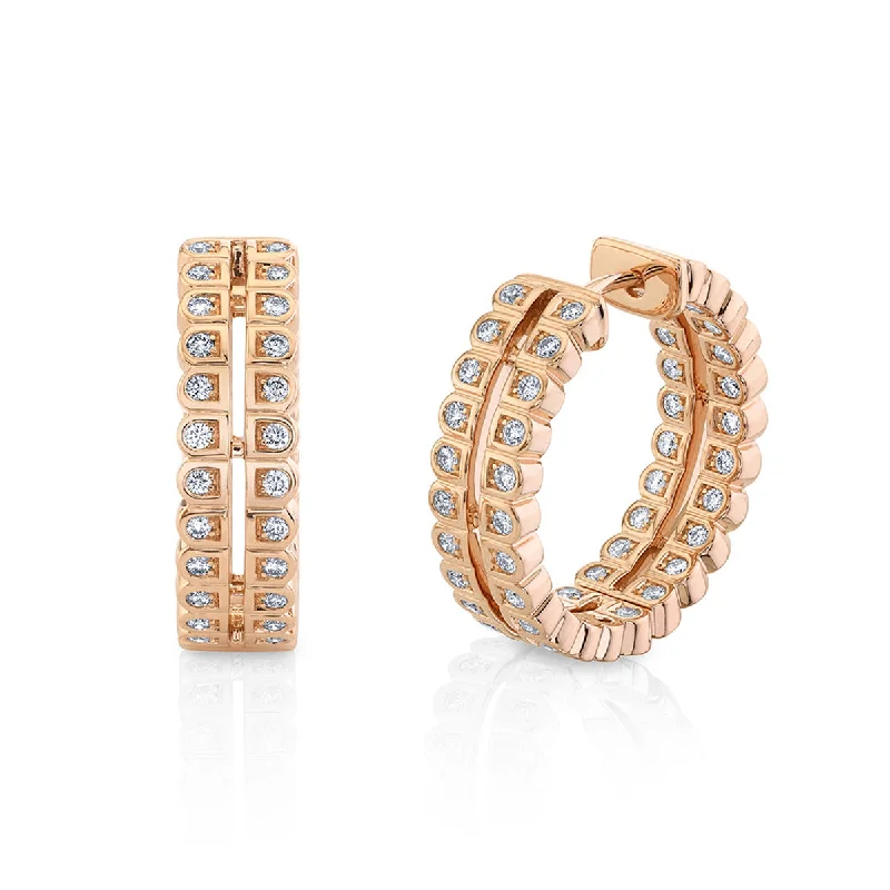 women’s bridal gold earrings-Double Scallop Silhouette Diamond Hoop Earrings