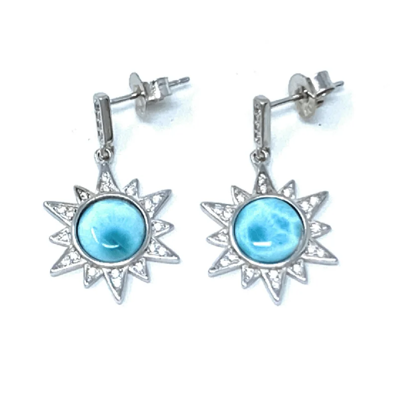 gold earrings for women-Larimar Sun CZ Sterling Silver Stud Earrings