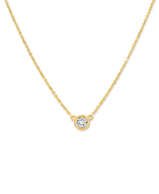 gold necklaces for women-14K Yellow Gold Bezel-Set Diamond Solitaire Necklace - 1/4ct, G, SI1