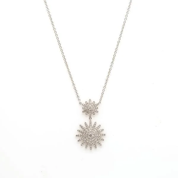 women’s long necklaces-14K Yellow Gold Diamond Necklace W/ VVS Diamonds & Double Sunburst Pendants