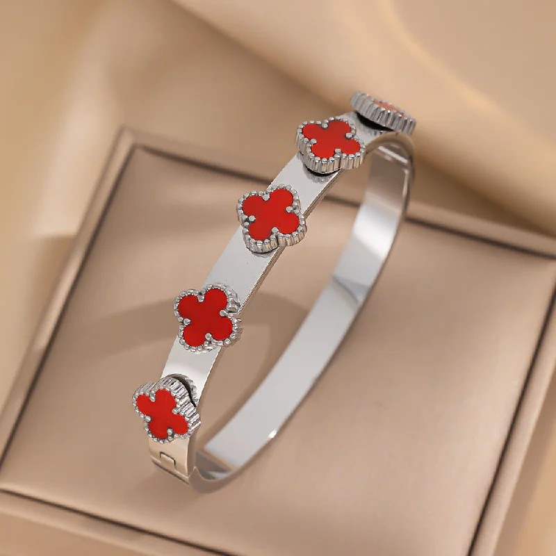 182 steel red clover bracelet