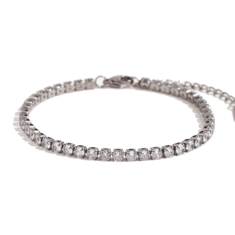 3mm Zircon Chain Bracelet - Silver