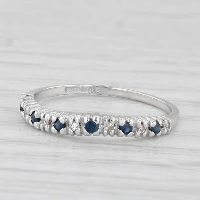 women’s white gold engagement rings with diamonds-0.16ctw Blue Sapphire Diamond Stackable Ring 14k White Gold Sz 6.25 Wedding Band