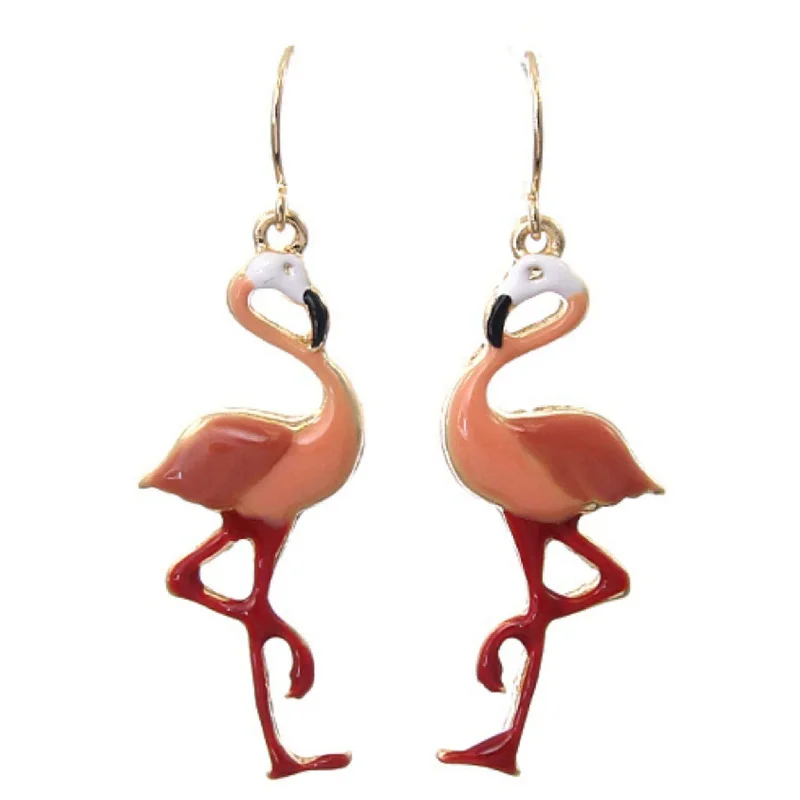 women’s cubic zirconia earrings-Pink Flamingo Earrings