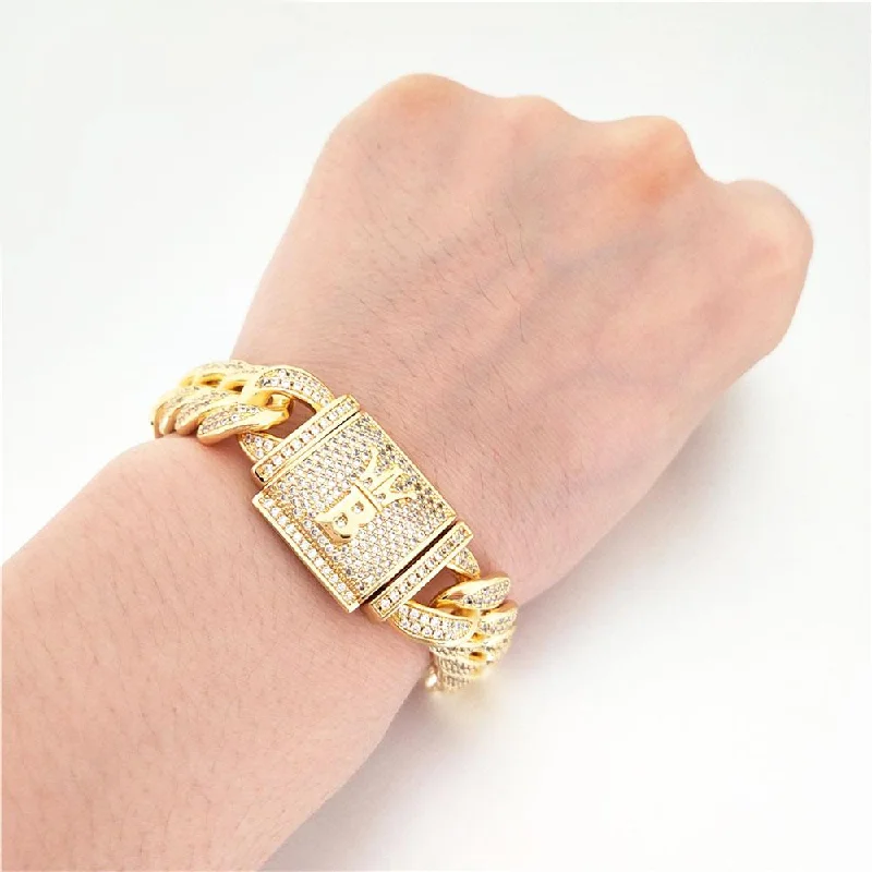 women’s simple cuff bracelets-Hip Hop Bling 15MM Cuban Iced Bracelet