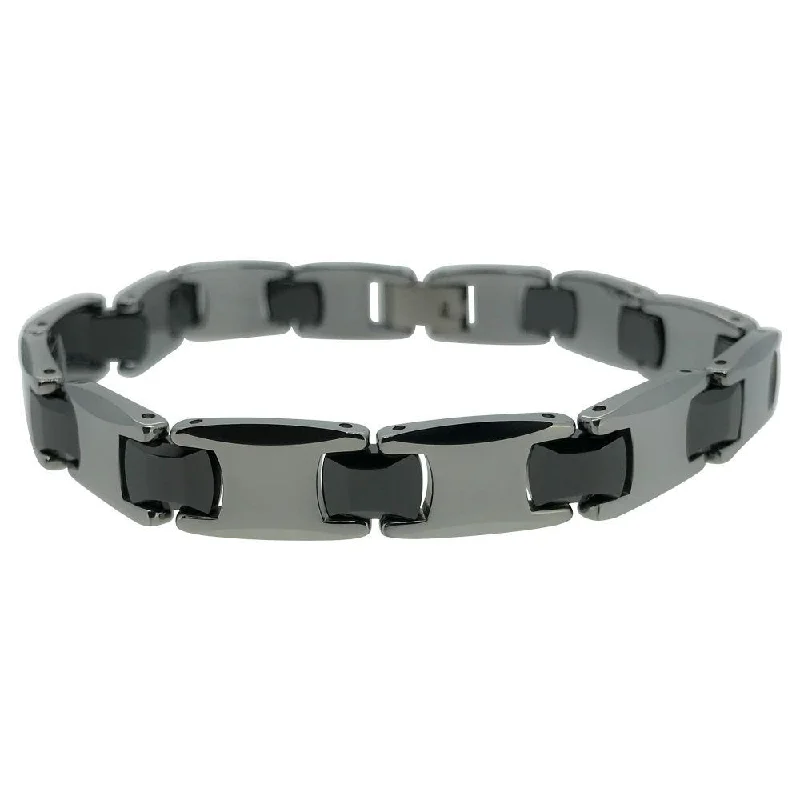 women’s stretch bracelets-Tungsten Alternating Black Link Bracelet