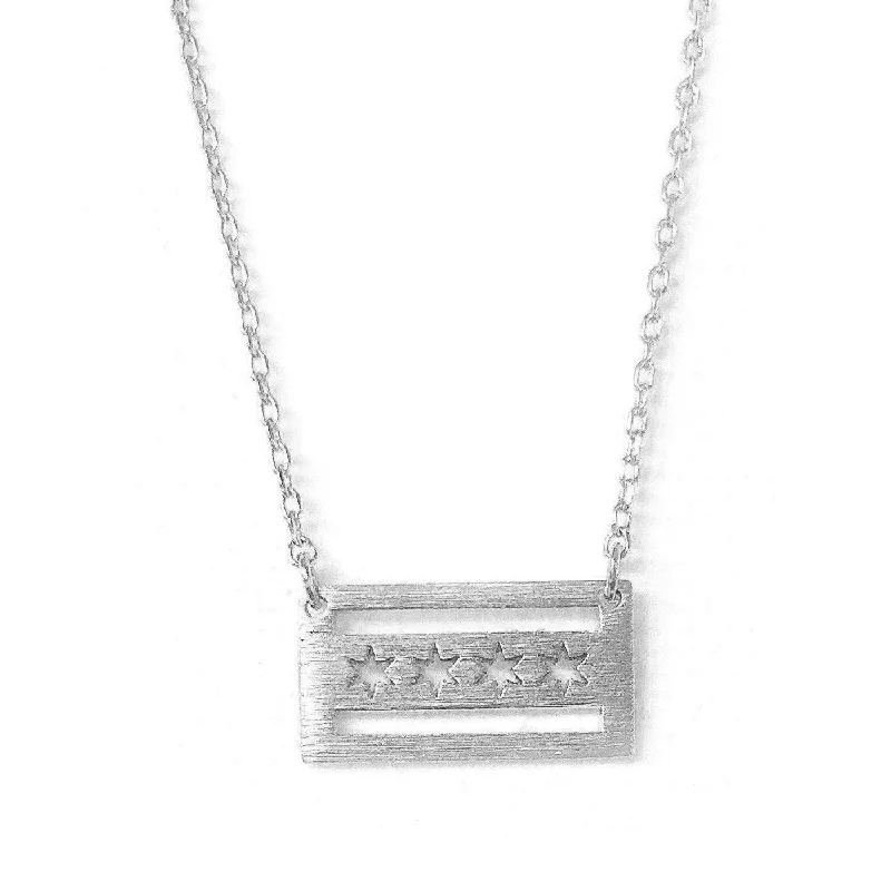 women’s moonstone necklaces-Chicago Flag Necklace in Silver