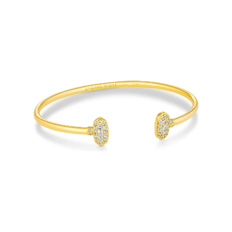 women’s tennis bangle bracelets-Kendra Scott Gold Grayson Cuff in White CZ