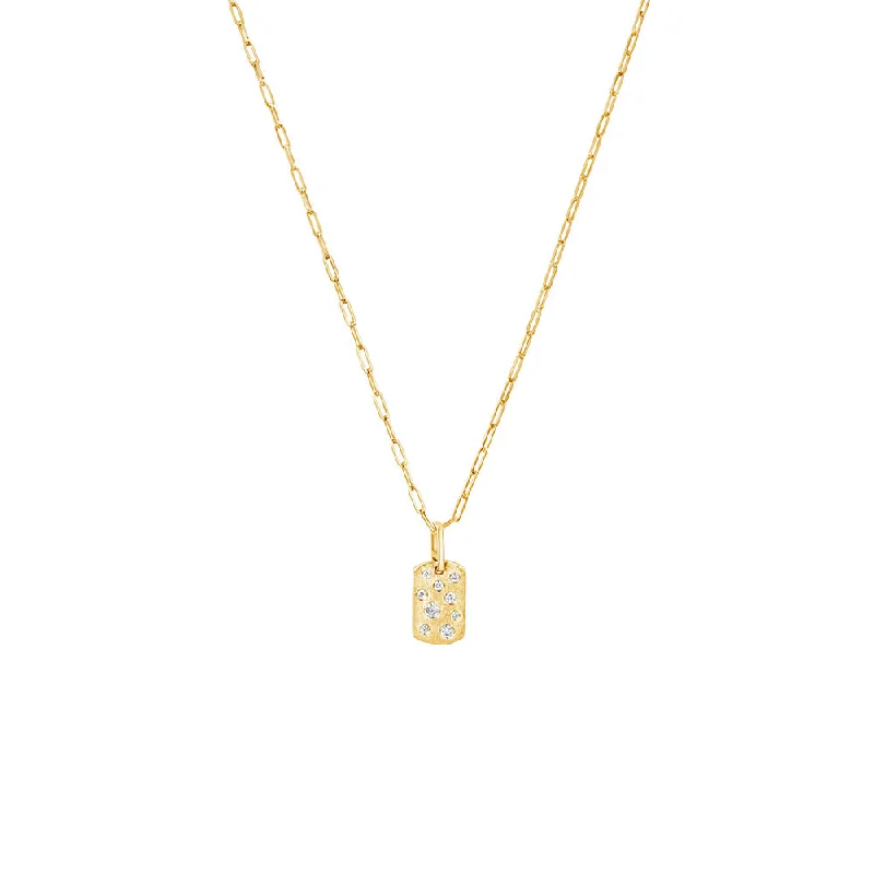 women’s zodiac sign necklaces-14 Karat Yellow Gold Small Diamond Dog Tag Necklace