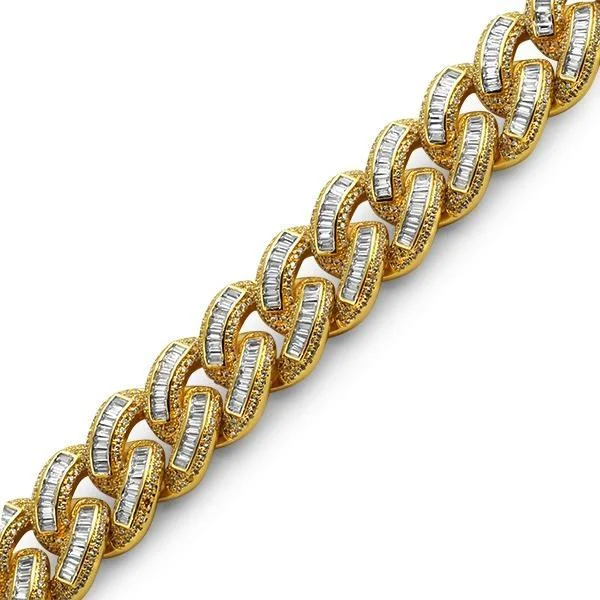 women’s bangle bracelets for weddings-.925 Sterling Silver Gold Baguette Cuban Bling Bling Bracelet