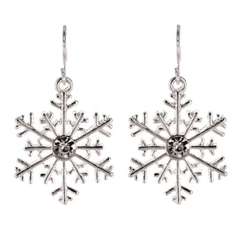 women’s cubic zirconia earrings-Silver Snowflake Christmas Earrings