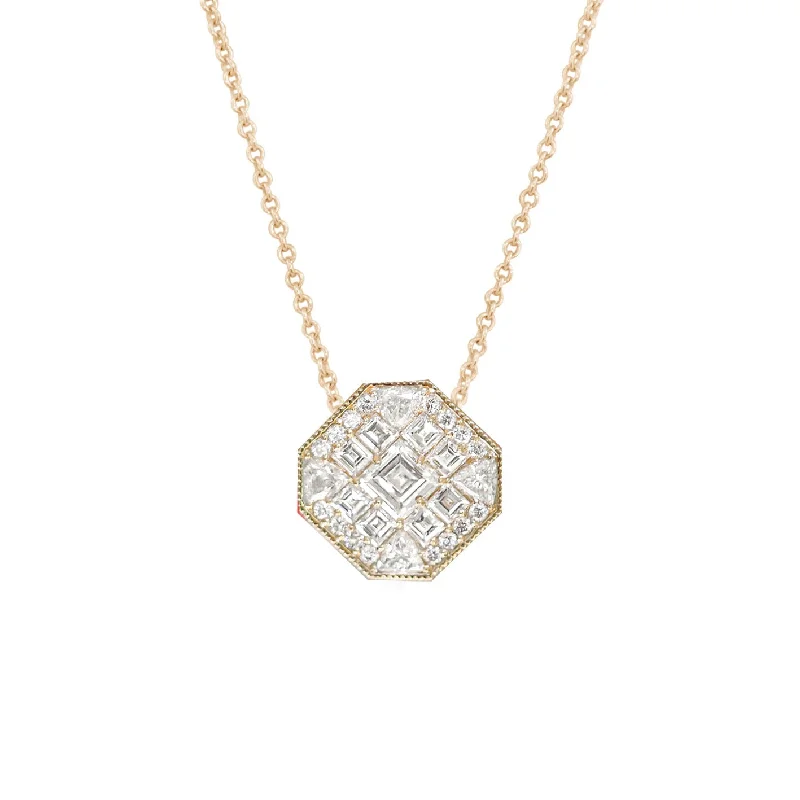 women’s moonstone necklaces-Octagon Shape Carré Cut Diamond Mosaic Necklace