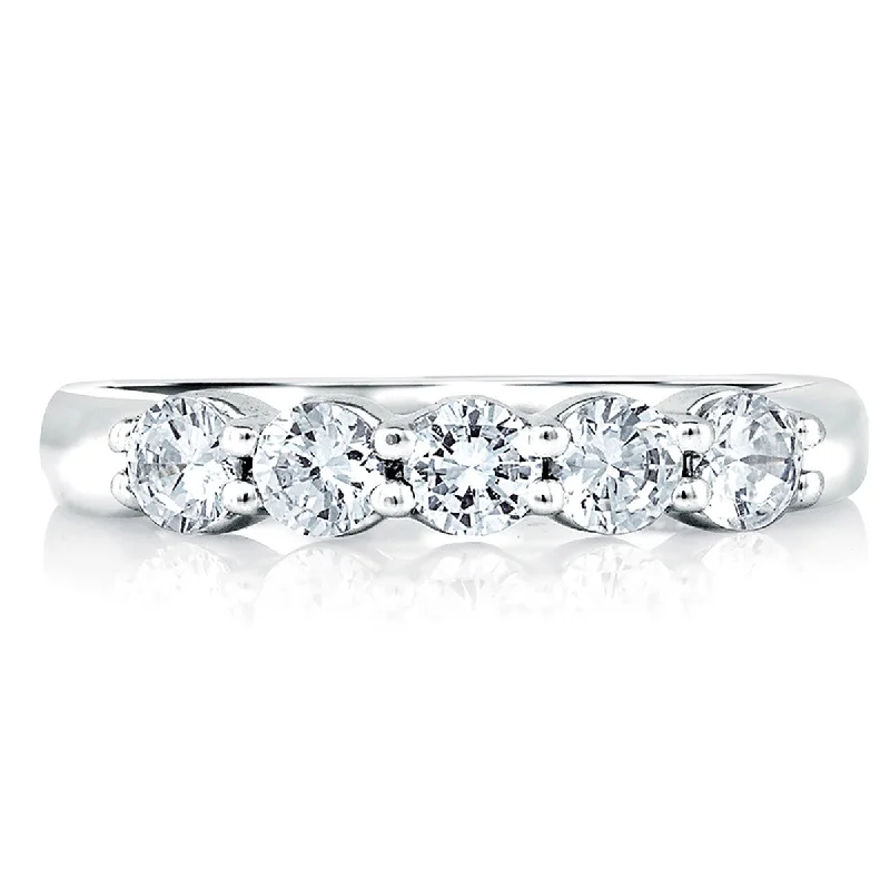 women’s white gold engagement rings-A. Jaffe Classic Five Stone Diamond Wedding Band MRS015/50