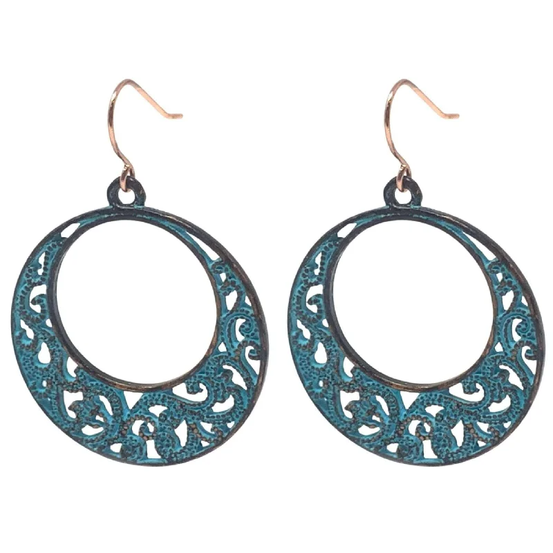 women’s luxury gold earrings-Patina Filigree Circle Earrings