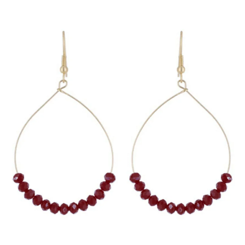 women’s dangling earrings-Gold Wire Red Glass Beaded Earrings