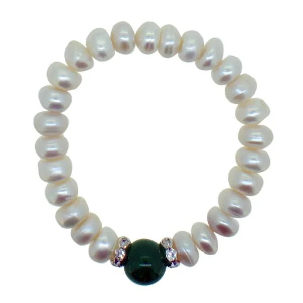 silver bangles for women-Freshwater Pearl Bracelet Green Natural Stone