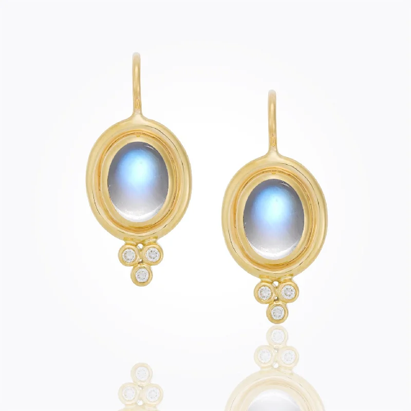 women’s gold tassel earrings-Classic Oval Moonstone Diamond Earrings