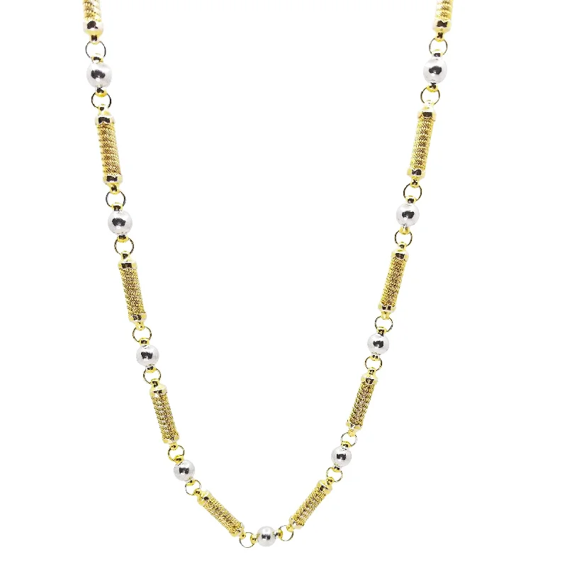 women’s cross necklaces-9 kt Yellow Cylinder and White Gold Ball Necklace