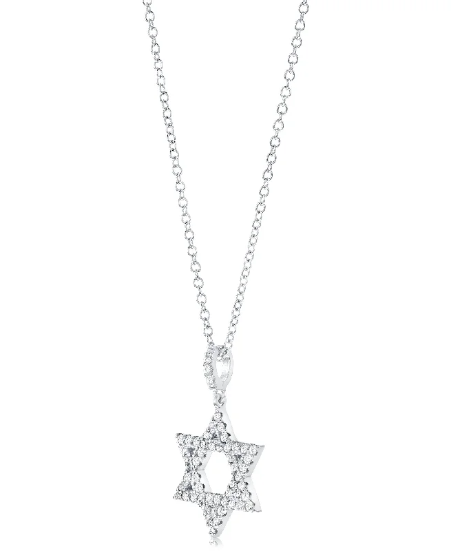 women’s diamond choker necklaces-14K White Gold Star of David Diamond Pendant Necklace - 1/4ct