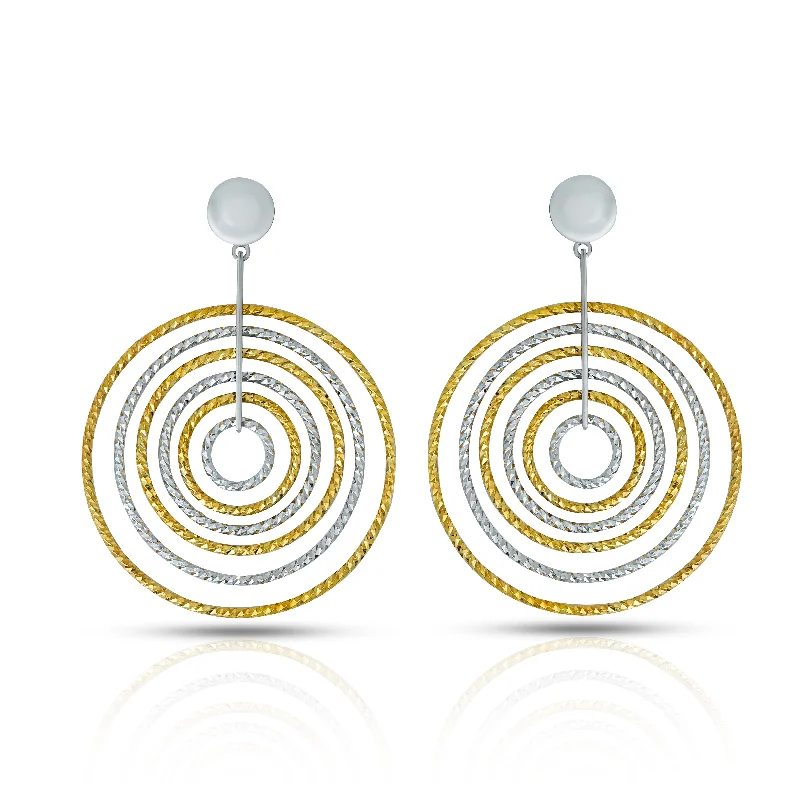 women’s heart-shaped gold earrings-Elegant Dual-Tone Spiral Silver Drop Earrings