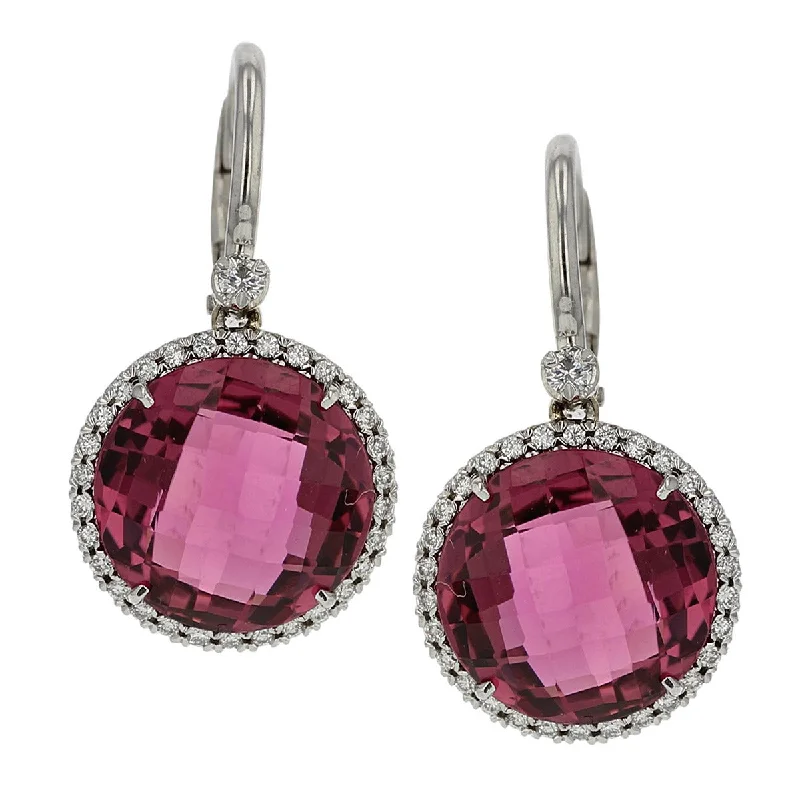 women’s heart-shaped gold earrings-Checkerboard Rubellite Diamond Earrings