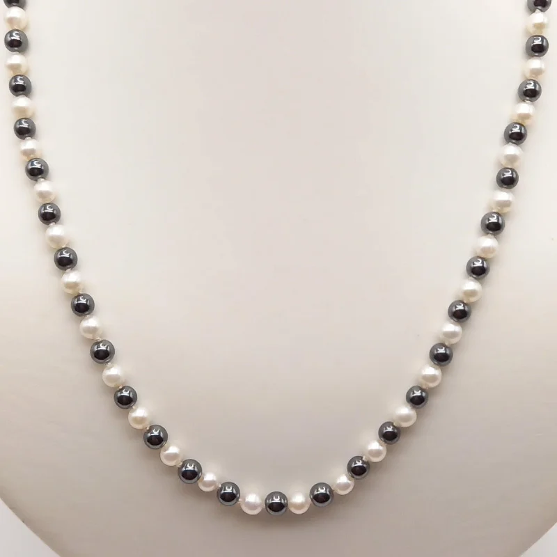 women’s elegant chain necklaces-Genuine Pearls and Hematite Necklace