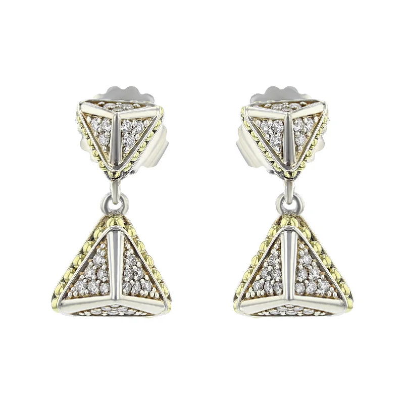 women’s gold gemstone earrings-Lagos Diamond Pyramid Drop Earrings in Sterling Silver and 18K Yellow Gold