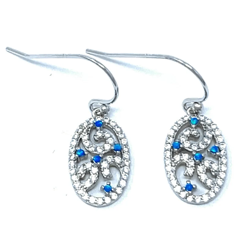 women’s hoop and stud earrings-Blue Opal & Cubic Zirconia Filigree Sterling Silver Earrings