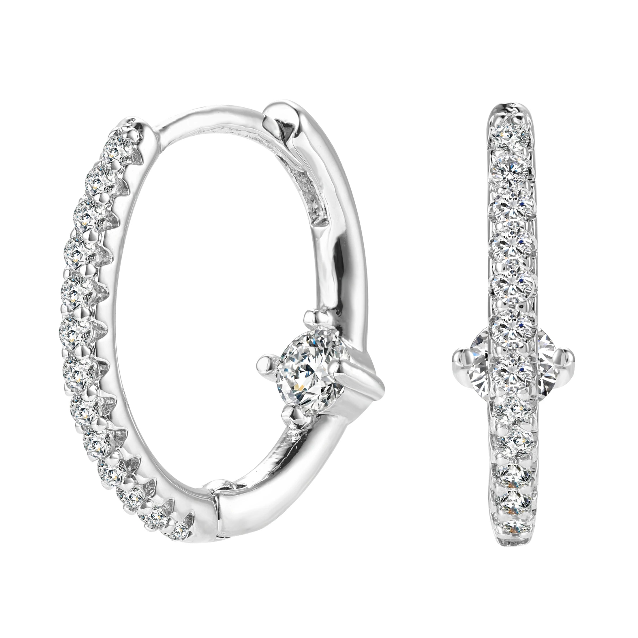 women’s chain earrings-Neila Round CZ Silver Huggie Hoop Earrings