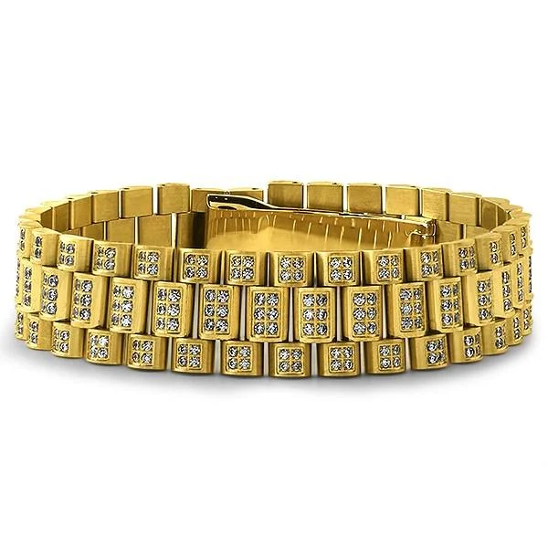 women’s handmade bracelets-Gold Full CZ President Bracelet