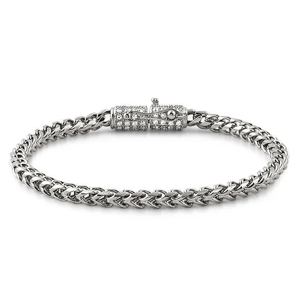 women’s simple bangles-CZ Clasp 6MM Stainless Steel Franco Bracelet