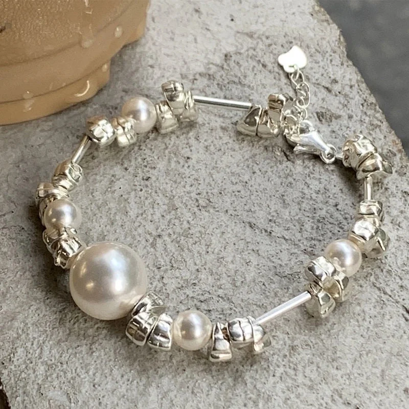 Big Pearl Broken Silver Bracelet