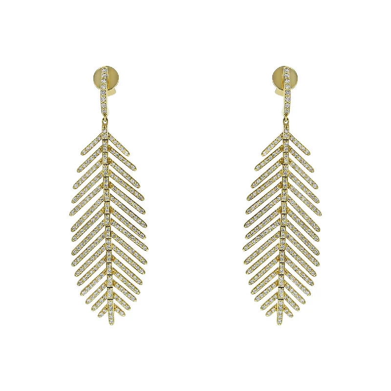 women’s minimalist earrings-Feather Diamond Dangle Earrings