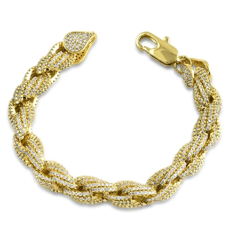 women’s large bangles-Gold Rope 10MM CZ Bling Bling Bracelet