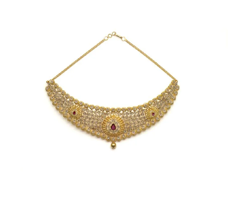 women’s custom necklaces-22K Yellow Gold Uncut Diamond Choker Necklace W/ 25.59ct SI Uncut Diamonds & Precious Rubies