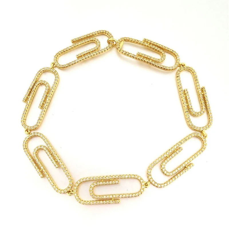 women’s delicate gold bracelets-Paper Clip Link CZ Bling Bling Bracelet