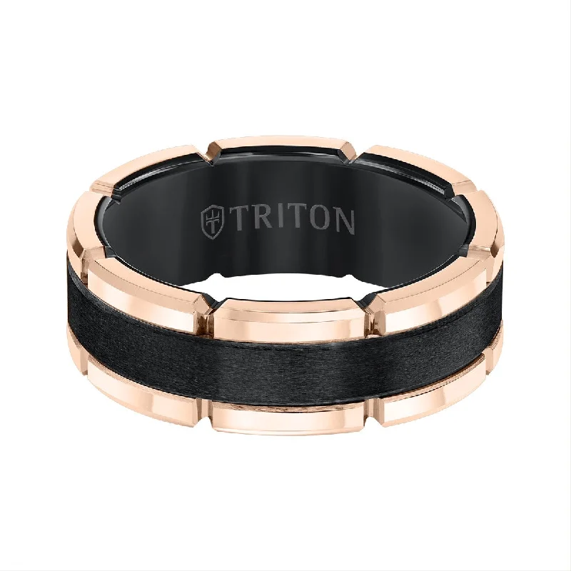 women’s elegant engagement rings-Triton 8MM Two-Tone Tungsten Wedding Band. Size 10